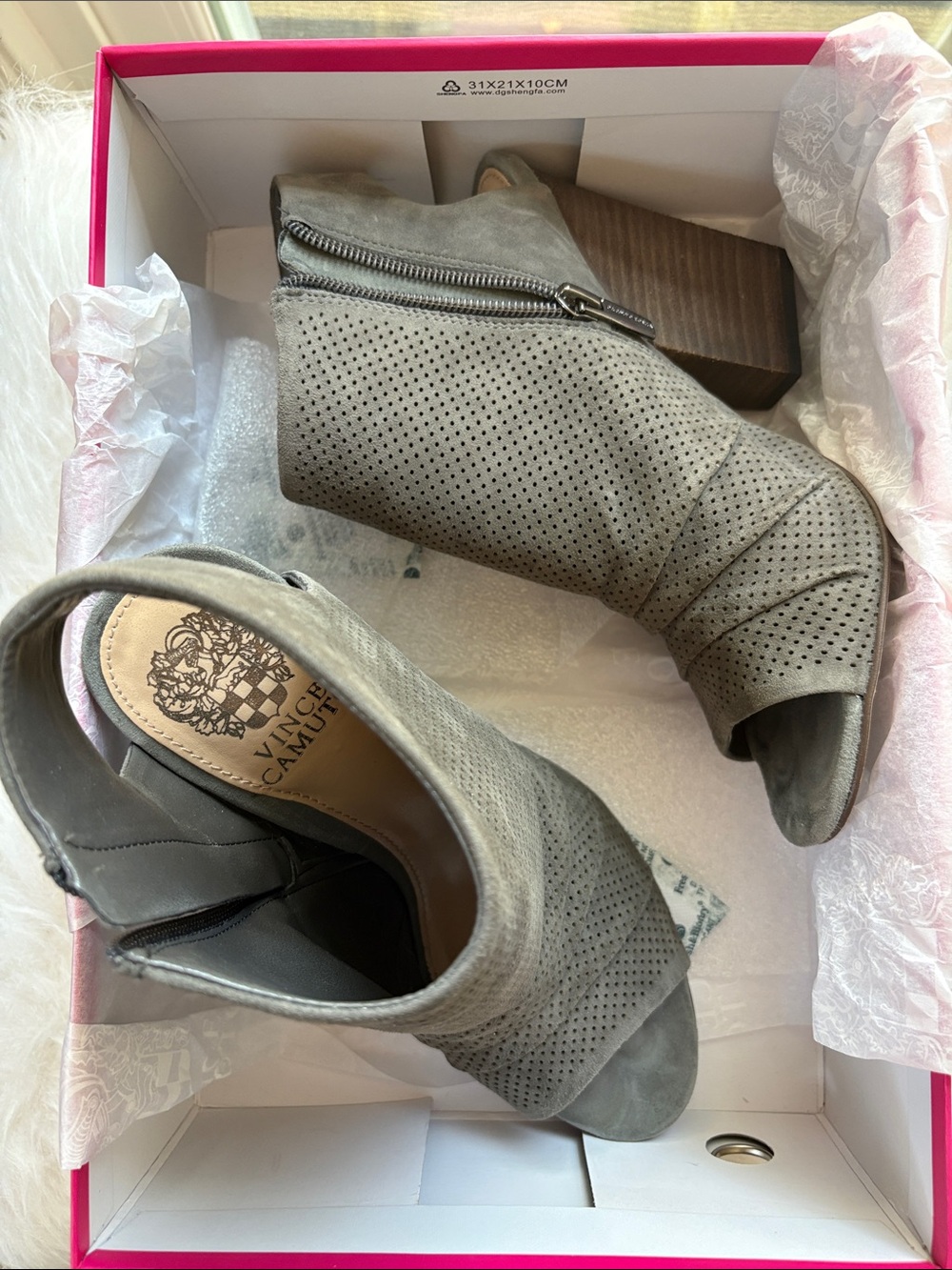 Vince Camuto GrayStone Perforated Suede Peep-Toe Ankle Boots